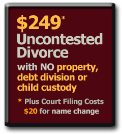 $249 Alabama Uncontested Divorce without property, debts or child custody and support agreement.