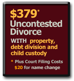 $379 with property and debt division plus child custody and support agreement.